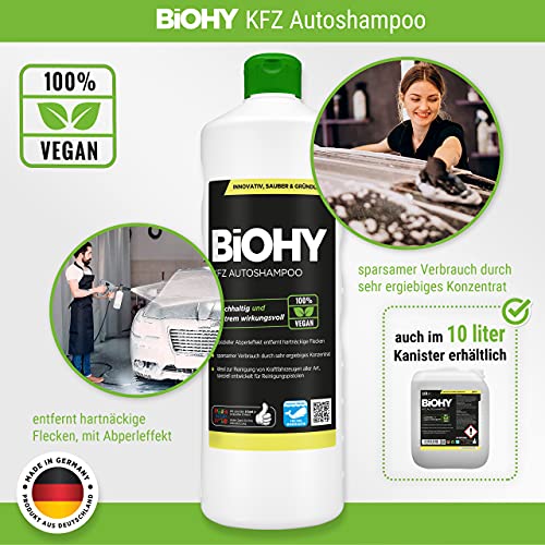 BIOHY Champú para Coches (Bote de 10 litros) | excelente Poder de Limpieza y formación de Espuma | Produce una Fragancia Fresca y Duradera (KFZ Autoshampoo)