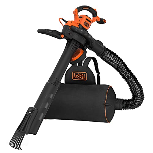 BLACK+DECKER BEBLV301 Aspiradora eléctrica 3 en 1 y soplador de Hojas trituradora + rastrillo acoplable Mochila de 72 l Alta Velocidad de soplado y Potencia de succión Ajustable 3000 W