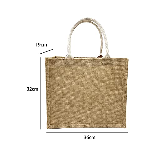 Bncxdc Bolsa de yute natural, Bolsa de compras de yute reutilizable, Bolsa de picnic y compras de bricolaje, Bolsa de almacenamiento de yute Bolsa de lona gruesa de lino ecológico vintage 32*36*19cm