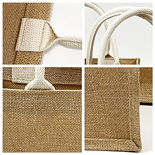 Bncxdc Bolsa de yute natural, Bolsa de compras de yute reutilizable, Bolsa de picnic y compras de bricolaje, Bolsa de almacenamiento de yute Bolsa de lona gruesa de lino ecológico vintage 32*36*19cm