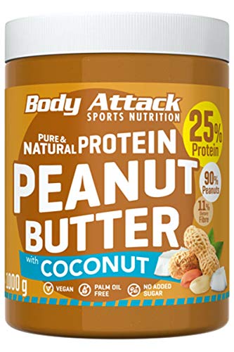 Body Attack Peanut Butter With Cocos Cream Natural 25% Protein Sugar & Fat Free Coconut 1 kg