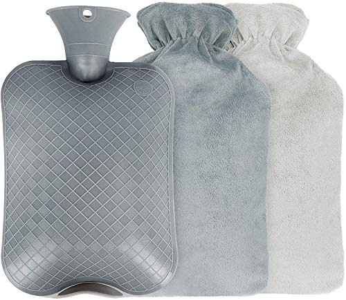 Bolsa de Agua Caliente, Funda de Suave Felpa Tejido extraíble y Lavable,Botella Agua Caliente Para la Cama Sofá Capacidad 2 Litros