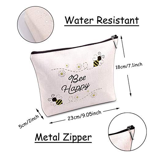 Bolsa de maquillaje de abeja de miel con cremallera para amantes de las abejas regalos para mujeres Bee Happy Cosmetic Bag, Abeja feliz,