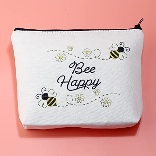 Bolsa de maquillaje de abeja de miel con cremallera para amantes de las abejas regalos para mujeres Bee Happy Cosmetic Bag, Abeja feliz,