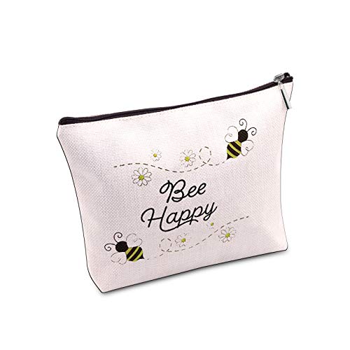 Bolsa de maquillaje de abeja de miel con cremallera para amantes de las abejas regalos para mujeres Bee Happy Cosmetic Bag, Abeja feliz,