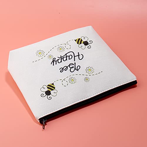 Bolsa de maquillaje de abeja de miel con cremallera para amantes de las abejas regalos para mujeres Bee Happy Cosmetic Bag, Abeja feliz,