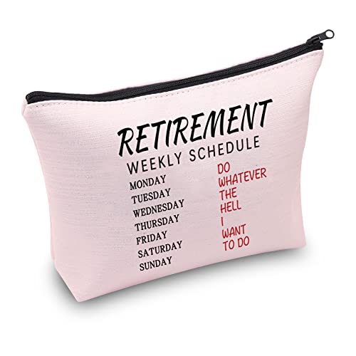 Bolsa de maquillaje jubilada Regalos para la jubilación para las mujeres Coworker Boss Nurse Teacher Retirement Weekly Schedule Bolsa de viaje cosmética Bolsa jubilada, Pink, Bolsa de aseo