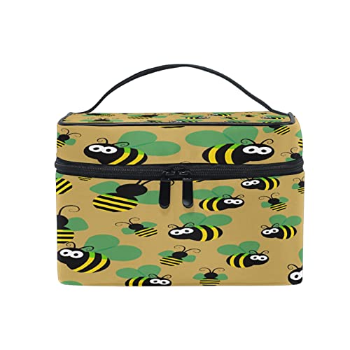 Bolsa organizadora de bolsas de cosméticos, bolsa de maquillaje con patrón de corazón verde de abeja para viajes, bolsa de cosméticos con asa para guardar maquillaje para niñas y mujeres