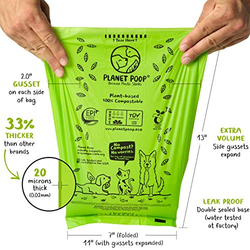 Bolsas para excrementos de perro compostables, bolsa de caca a base de plantas para perros. 60 bolsas de basura gruesas sin perfume, 11 x 13. 4 rollos de repuesto para dispensadores estándar.