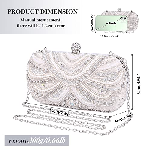 Bolso de Fiesta Mujer Bolso de Mano Noche Cartera Perlas de Mano con Rhinestone Bolsos de Hombro Boda Monedero pequeña para Partido,cóctel, Regalo,Albaricoque Dorado