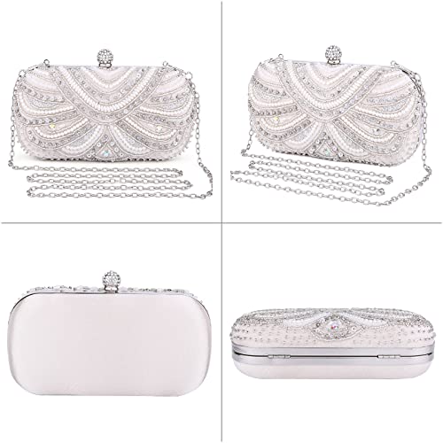 Bolso de Fiesta Mujer Bolso de Mano Noche Cartera Perlas de Mano con Rhinestone Bolsos de Hombro Boda Monedero pequeña para Partido,cóctel, Regalo,Albaricoque Dorado