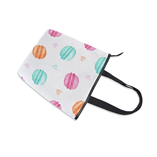 Bolso de mano escolar de gran capacidad para mujer, dulces franceses, macarrón dibujado a mano, bolso de mano para mujer, trabajo, viajes, compras, 11 × 4 × 13,6 pulgadas