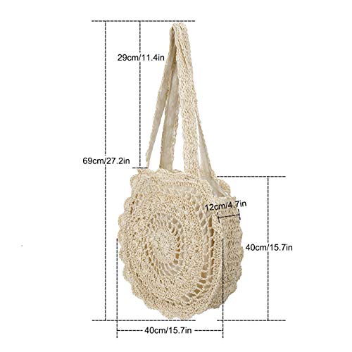 Bolso Redondo de la Paja Mujeres, Funda Grandes Flores Durchb Raya Webart, Bolsos de Bandolera Verano Hecho a Mano Totes de Playa Ratán Tejidas a Mano Para Estilo Boho Para Viajes, Fechas y Vacaciones