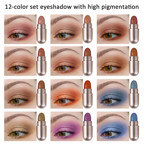 Boobeen 12pcs Mini Eye Shadow Set Paleta de Sombras de Ojos Brillantes Sombra de Ojos en Crema Kit de Sombras de Ojos Naturales para Principiantes a prueba de agua y de larga duración