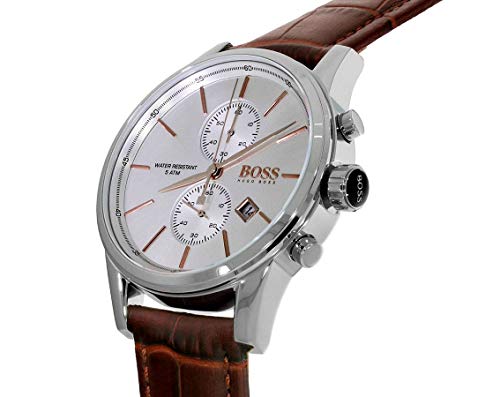 BOSS Reloj con mecanismo de cuarzo para hombre 1513280, cronógrafo y correa de piel, Marrón/Plateado, talla única