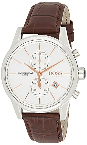 BOSS Reloj con mecanismo de cuarzo para hombre 1513280, cronógrafo y correa de piel, Marrón/Plateado, talla única