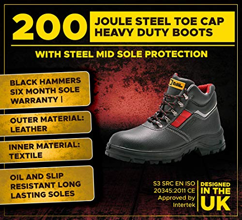 Botas de Seguridad de Cuero para Hombres Protección de al S3 SRC Calzado de Trabajo al Tobillo de Cuero 5993 Black Hammer (43 EU)