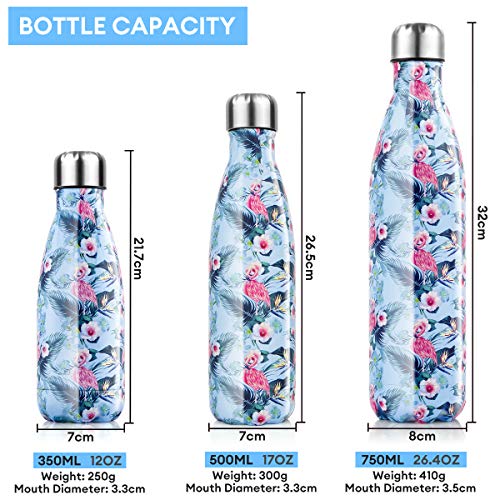 Botella de Agua de acero inoxidable sin BPA-350/500/750/1000 ml Botella Termica aisladas al vacío Botellas de doble pared reutilizable Mantiene bebidas 24h frías y 12h Calientes para Viaje, Deporte