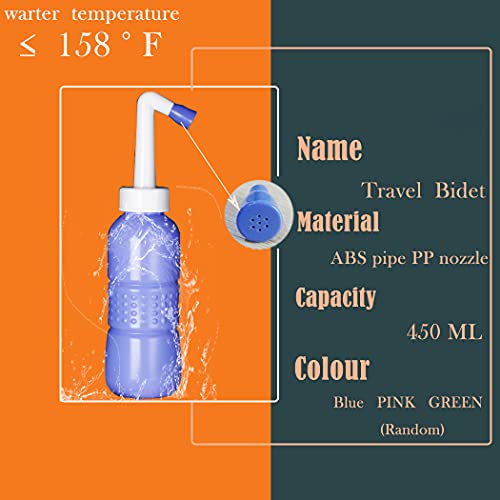 Botella de viaje para bidé - Mini bidé portátil para cuidado personal de la higiene Limpiador inferior 450 ml de capacidad Resorvoir el agua