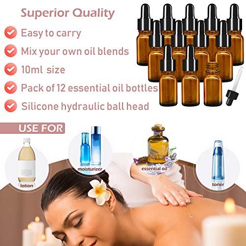 Botellas de pipeta con pipeta de vidrio, botellas de vidrio ámbar de 10 ml Botellas de farmacéutico con pipeta cuentagotas para aceites esenciales, perfumes, mezclas de aromaterapia - 16 piezas