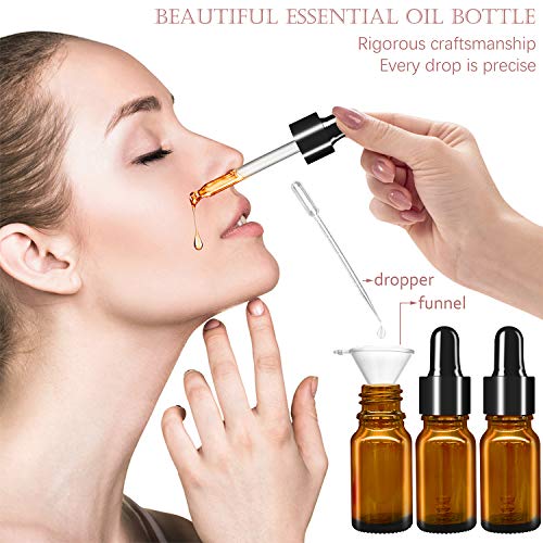 Botellas de pipeta con pipeta de vidrio, botellas de vidrio ámbar de 10 ml Botellas de farmacéutico con pipeta cuentagotas para aceites esenciales, perfumes, mezclas de aromaterapia - 16 piezas