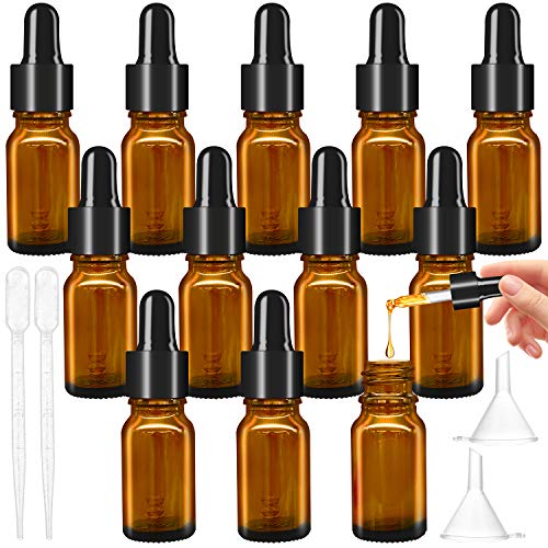 Botellas de pipeta con pipeta de vidrio, botellas de vidrio ámbar de 10 ml Botellas de farmacéutico con pipeta cuentagotas para aceites esenciales, perfumes, mezclas de aromaterapia - 16 piezas