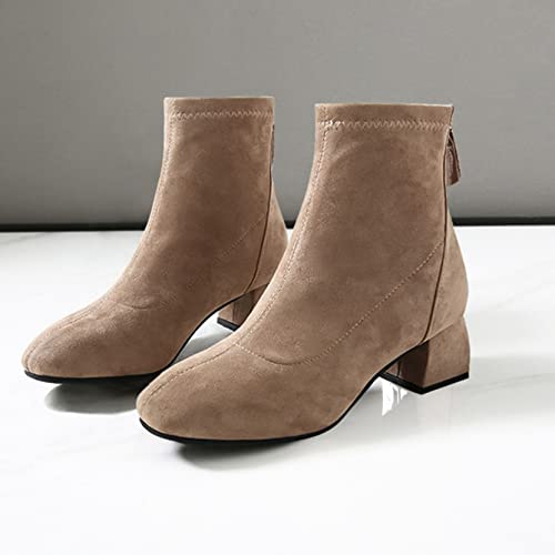 Botines elásticos para mujer cómodos zapatos de tacón cuadrado con plataforma y cremallera zapatos cálidos para otoño e invierno botas cortas de ante de fiesta de trabajo para mujer