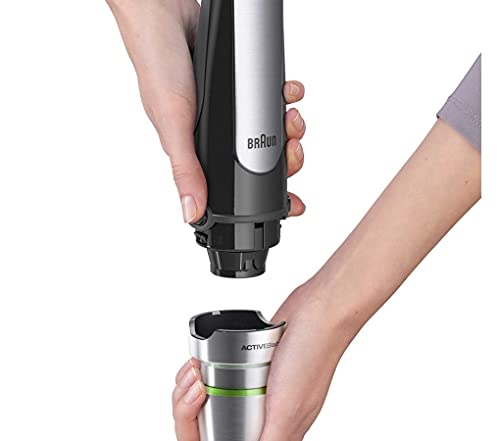 Braun Minipimer 7 MQ7087X - Batidora de Mano de 1000W, Minipicadora de 350ml, Pasapuré, Varillas, Procesador de Alimentos con 3 Funciones, Vaso de 600ml, Velocidad Automática, Tecnología ActiveBlade