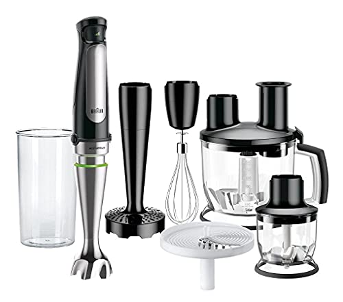 Braun Minipimer 7 MQ7087X - Batidora de Mano de 1000W, Minipicadora de 350ml, Pasapuré, Varillas, Procesador de Alimentos con 3 Funciones, Vaso de 600ml, Velocidad Automática, Tecnología ActiveBlade