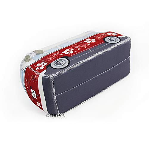 BRISA VW Collection - Volkswagen Furgoneta Hippie Bus T1 Van Bolsa Universal de Neopreno, Neceser, Bolso de Maquillaje-Cosméticos-Aseo, Estuche de lápices, Caja de Almuerzo, Equipaje (Hibisco/Rojo)