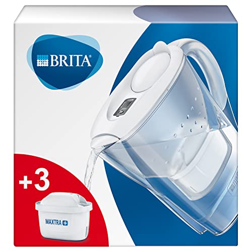 BRITA Marella blanca Pack Ahorro – Jarra de Agua Filtrada con 3 cartuchos MAXTRA+, Filtro de agua BRITA que reduce la cal y el cloro, Agua filtrada para un sabor óptimo, 2.4L