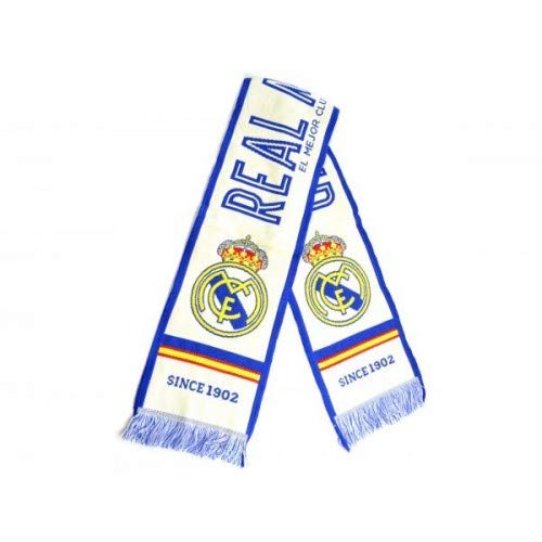 Bufanda Real Madrid - Telar color Blanco / Azul - "EL MEJOR CLUB DEL MUNDO". 140 X 20cm