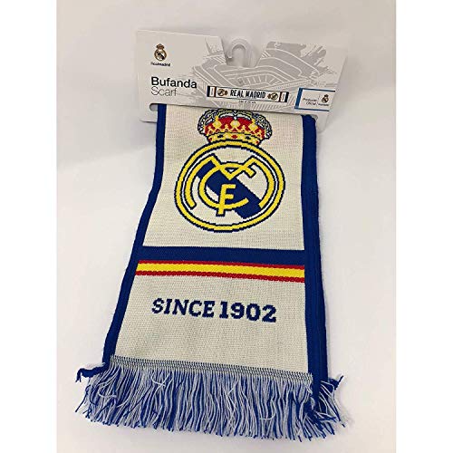 Bufanda Real Madrid - Telar color Blanco / Azul - "EL MEJOR CLUB DEL MUNDO". 140 X 20cm