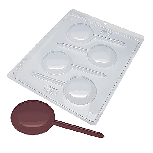 BWB 64 Molde Piruleta redondo para chocolate caliente Forma Simples de 4 Agujeros de Policarbonato Transparente Tridimensional Bombones chocolate 25g