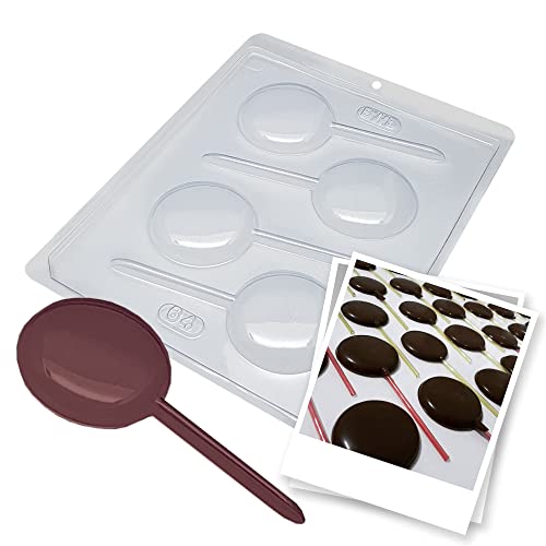 BWB 64 Molde Piruleta redondo para chocolate caliente Forma Simples de 4 Agujeros de Policarbonato Transparente Tridimensional Bombones chocolate 25g