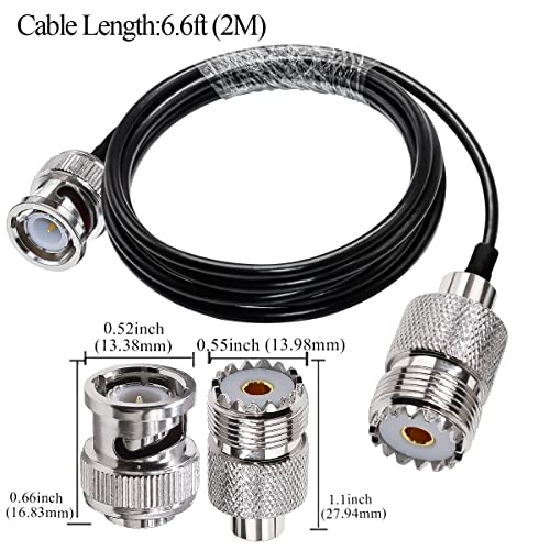 Cable de puente BNC a UHF RG58 TUOLNK Enchufe macho BNC a PL259 SO239 Cable de extensión de conector hembra 6,6 pies (2 M) para radio CB PL 259 a cable coaxial de coleta BNC