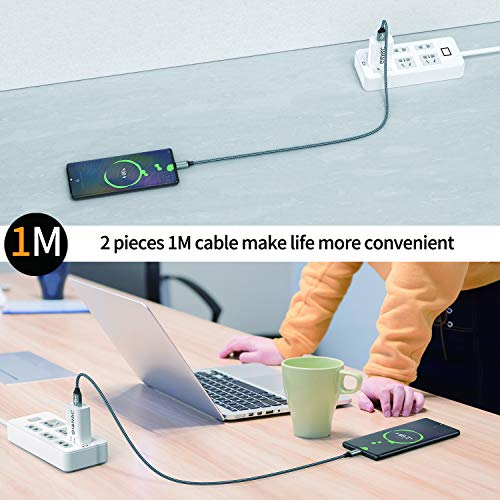 Cable USB Tipo C, 2 Pack [1M] 3A Cargador USB Tipo C Nylon Trenzado Cable USB C Carga Rápida y Sincronización de Datos para Samsung Galaxy S10 S9 S8, Huawei P30 P20 P10 Mate10