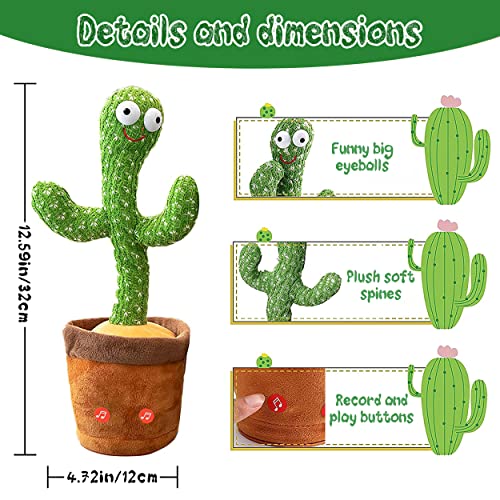 Cactus Bailarin,Cactus Bailarin Repite español,Cactus parlanchin,Juguete Cactus Tiene 120 Canciones,Dancing Cactus Regalos Adecuados para Niños (Cantar + Bailar + Grabar + Iluminación)