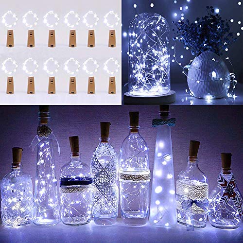 Cadena de luces con corcho, 12 unidades, cadena de luces LED, botellas, cadena de luces corta con batería, 2 m, mini alambre corto para decoración de vacaciones, botellas, fiestas, regalo,