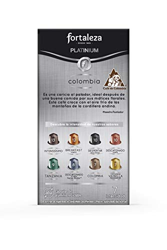 Café Fortaleza Platinium – Cápsulas Compatibles con Nespresso, de Aluminio, Café de Colombia, Puro Sabor, 100% Arábica, Tueste Natural, Pack 5x10 - Total 50 uds