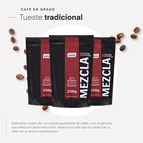 Café grano Mezcla equilibrada tuestes naturales 4x250Gr