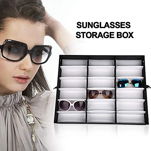 Caja de gafas de 18 plazas, estuche para gafas y expositor para casa y tiendas, organizador para gafas, gafas de sol y de lectura, 47,5 x 37,5 x 6 cm