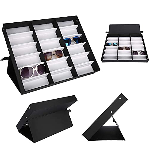 Caja de gafas de 18 plazas, estuche para gafas y expositor para casa y tiendas, organizador para gafas, gafas de sol y de lectura, 47,5 x 37,5 x 6 cm