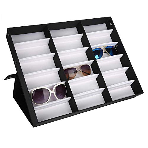 Caja de gafas de 18 plazas, estuche para gafas y expositor para casa y tiendas, organizador para gafas, gafas de sol y de lectura, 47,5 x 37,5 x 6 cm