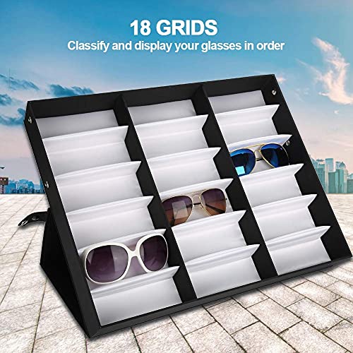 Caja de gafas de 18 plazas, estuche para gafas y expositor para casa y tiendas, organizador para gafas, gafas de sol y de lectura, 47,5 x 37,5 x 6 cm