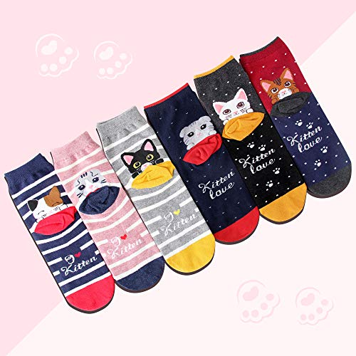 Calcetines para mujer, coloridos y divertidos, para mujer, paquete de oficina, diseño de animales, perro, gato, calcetines lindos, informales, de algodón peinado, regalo para niñas, amigas y mujeres