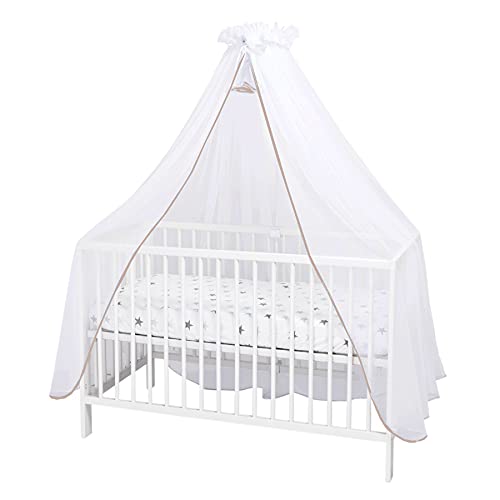 Callyna ® - Cielo de cuna XXL con soporte, vela de calidad LUX blanco grande, mosquitera decorativa para cuna de bebé, acabado beige simple