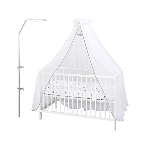 Callyna ® - Cielo de cuna XXL con soporte, vela de calidad LUX blanco grande, mosquitera decorativa para cuna de bebé, acabado beige simple