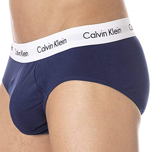 Calvin Klein 3 Pack Briefs-Cotton Stretch Slips, Multicolor (I03 White/Red Ginger/Pyro Blue), S (Pack de 3) para Hombre