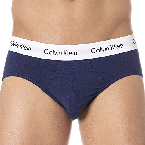 Calvin Klein 3 Pack Briefs-Cotton Stretch Slips, Multicolor (I03 White/Red Ginger/Pyro Blue), S (Pack de 3) para Hombre